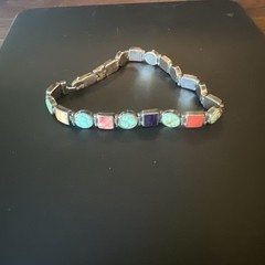 Vintage Sterling Silver 9.25 Multi Stone Inlay Bracelet 14 Grams 7” Long