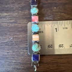 Vintage Sterling Silver 9.25 Multi Stone Inlay Bracelet 14 Grams 7” Long