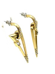 Vintage Jackie Collins Brushed Gold Rhinestone Geometric Drop Dangle Earrings 2”