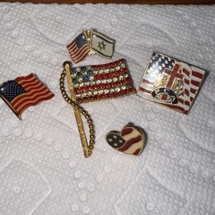 Vintage Set Of Five United States Brooch And Pins One With Rhinestones