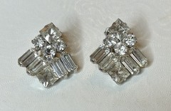 Weiss Crystal Cluster Silver-Tone Clip-On Earrings Diamond Ice Baguette Round