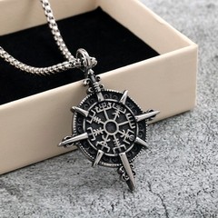 Stainless Steel Men’s Pendant Viking Compass Rune Necklace