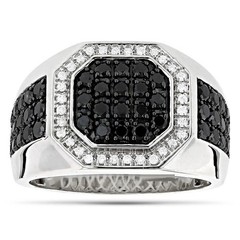 5.20Ct Art Deco Style Lab Created Black Diamond Octagon Men’s White Gold FN Ring