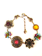 VINTAGE BOHM RHINESTONE FLORAL BRACELET MULTI-COLOR WITH SOME AB FLOWERS