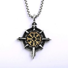 Stainless Steel Men’s Pendant Viking Compass Rune Necklace